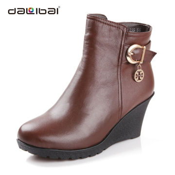 sex high heel genuine leather women wedge winter boots